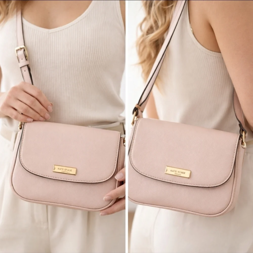 Kate Spade New York Blush Pink Crossbody Bag Saffiano Leather Minimalist